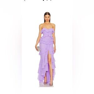 Michael Costello Oleksandra Lavender Strapless Ruffle Dress